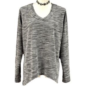 LISA BAYNE V NECK LONG SLEEVE WINTER TUNIC TOP XL SPACE DYE GREY WHITE STRETCH